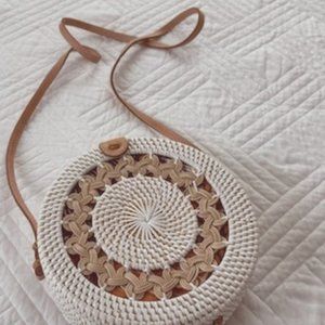 Stylish White and Tan Crossbody Bag